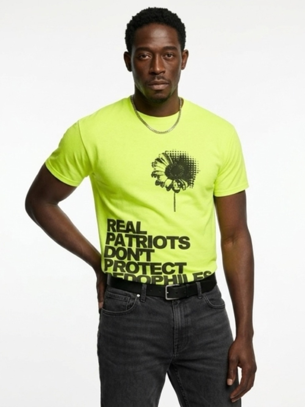Neon Green T-Shirt Black Print. Imperfect by design .Men’s Large. - Picture 6 of 6